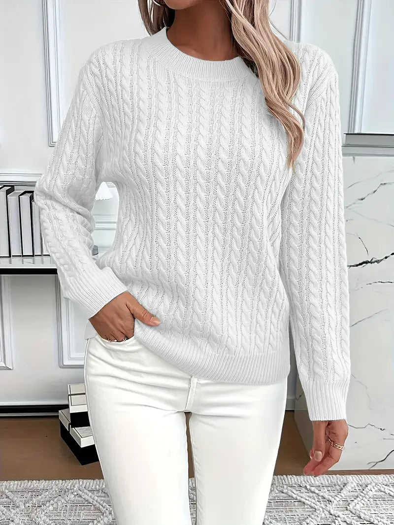 Quinisha™ – Strikket Kabelstrik Sweater med Klassisk Elegance