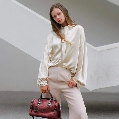 Retro™ – Stor Håndtaske i Ægte Vokset Læder