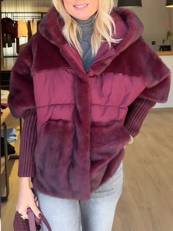 Damejakke med Hætte og Strikkede Ærmer