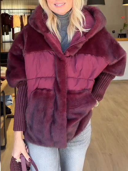 Damejakke med Hætte og Strikkede Ærmer