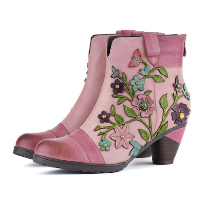 Grace™ – Blomstrede Ankelstøvler i Ægte Læder