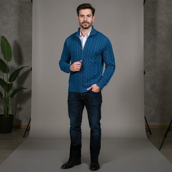 Spencer™ – Klassisk Striktrøje med Halv Lynlås