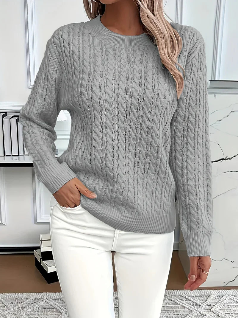 Quinisha™ – Strikket Kabelstrik Sweater med Klassisk Elegance
