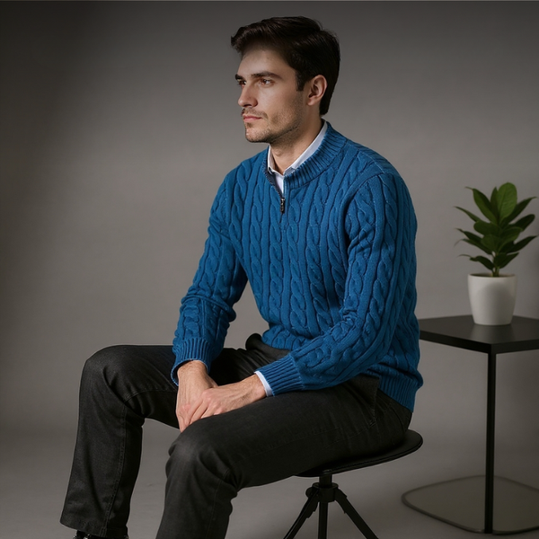 Spencer™ – Klassisk Striktrøje med Halv Lynlås