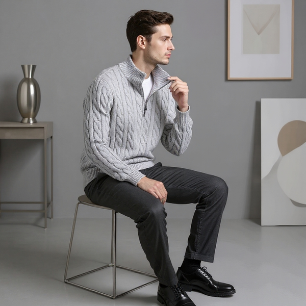 Spencer™ – Klassisk Striktrøje med Halv Lynlås