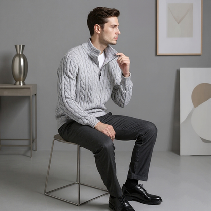 Spencer™ – Klassisk Striktrøje med Halv Lynlås