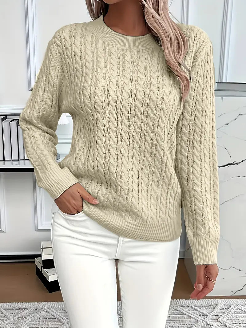 Quinisha™ – Strikket Kabelstrik Sweater med Klassisk Elegance
