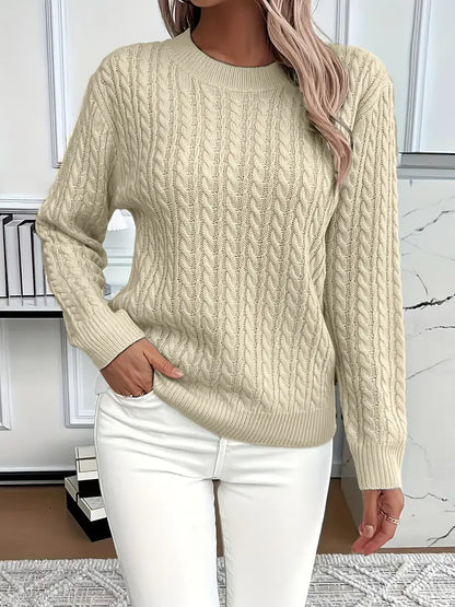 Quinisha™ – Strikket Kabelstrik Sweater med Klassisk Elegance
