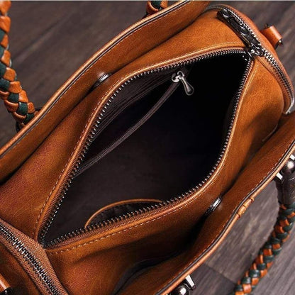 Retro™ – Stor Håndtaske i Ægte Vokset Læder