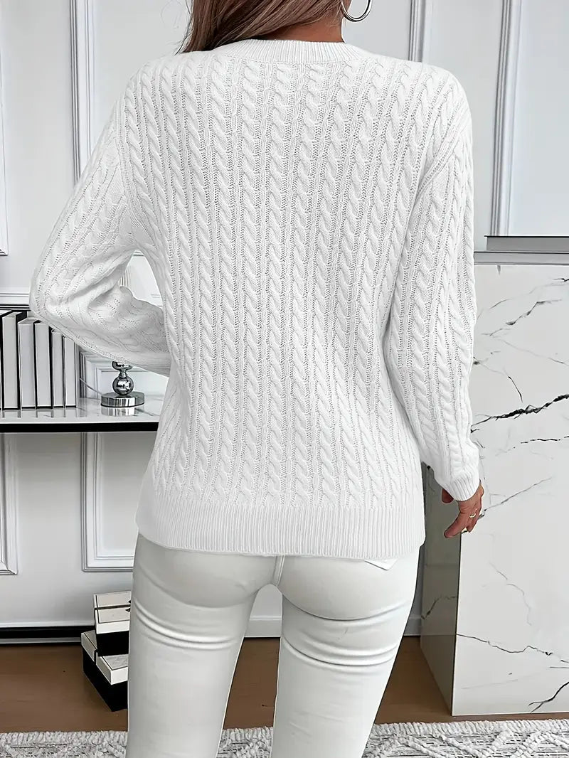Quinisha™ – Strikket Kabelstrik Sweater med Klassisk Elegance