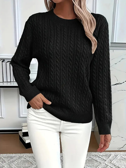 Quinisha™ – Strikket Kabelstrik Sweater med Klassisk Elegance