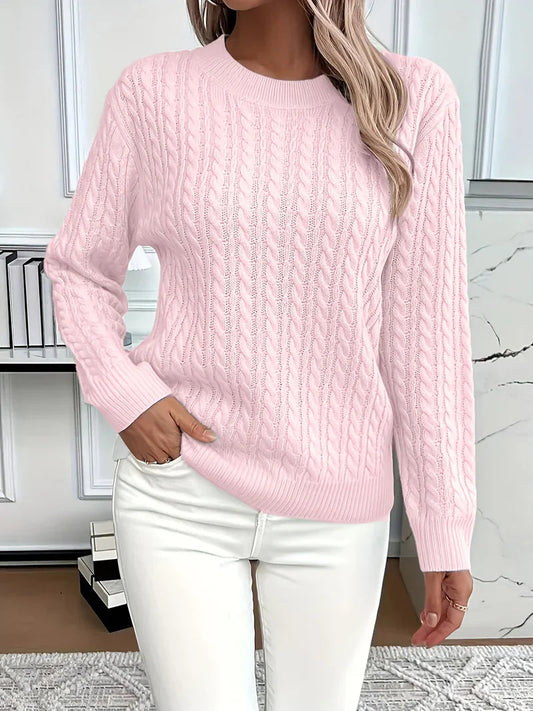Quinisha™ – Strikket Kabelstrik Sweater med Klassisk Elegance