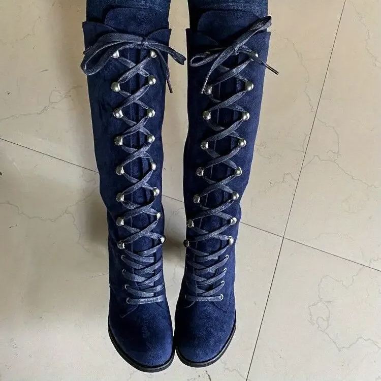 Knæhøje Snørestøvler med Hæl og Komfortabel Pasform til Kvinder