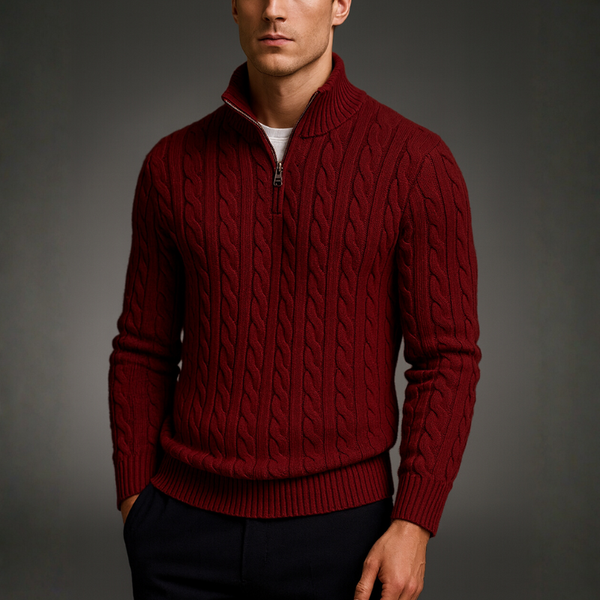 Spencer™ – Klassisk Striktrøje med Halv Lynlås